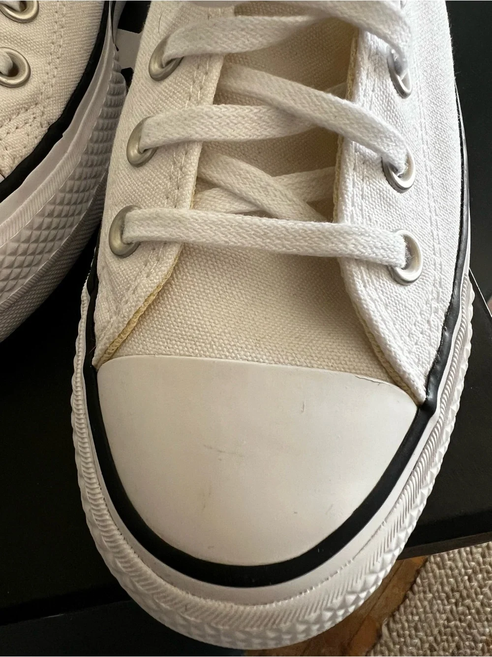 Converse White Low-Top Platform Canvas Sneakers with Black Trim - Picture 4 of 12